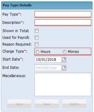 Add a New Pay Type Navigate to the Accounting > Pay Type Management page. All currently active codes will be displayed on the left column.