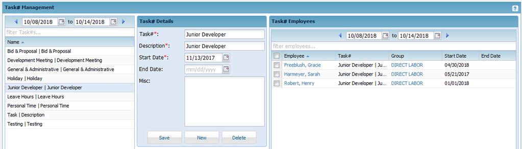 Task# Details: Task# Required field that is displayed on the timesheet and can be used for payroll or accounting exports Description will not be displayed on the timesheet but it is visible when