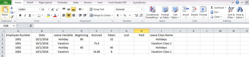 Leave Balance Description: Spreadsheet file will allow user to import multiple types of balances for multiple employees.