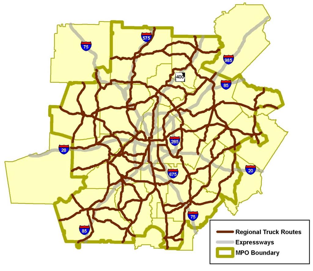 Figure 3-6: Strategic Truck Route Network Regional Bicycle and Pedestrian Network Through the 2007 Atlanta Region Bicycle Transportation and Pedestrian Walkways Plan (www.atlantaregional.