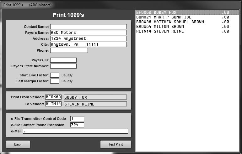 Printing the Vendor 1099-Misc. Income Forms When you are satisfied with the data, the next step is to print the 1099 forms.
