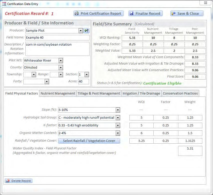 Assessment Tool Parcel specific by each crop A