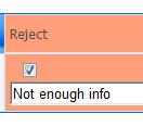 To reject an employee from being entered into the system, select the checkbox in the Reject column. A text field will appear beneath the checkbox, allowing you to enter a reason for the rejection (i.