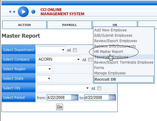 Figure 16 - HR Master Report The Master Report screen appears,