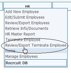 Figure 31 - Review/Export menu option The Employees screen appears with the