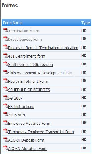 Figure 37 Forms list All forms are provided in PDF format.