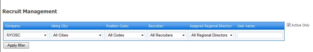 1.11.2a Filtering Recruits The Recruit Management module provides several different ways for you to filter the recruits that are listed (Figure 53).