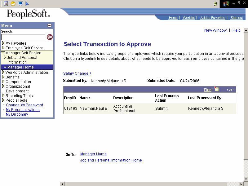 Click on Approve Salary Change. This option will be available to all approvers.