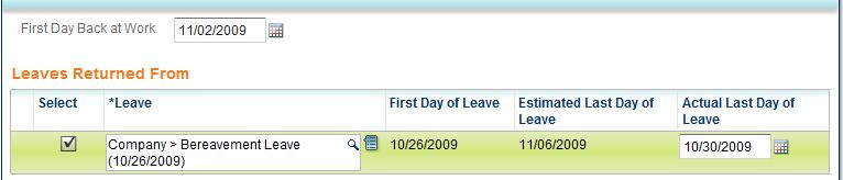 From the Time Off worklet, click the Return Leave task to remove the leave status. Select an employee, and then click OK.