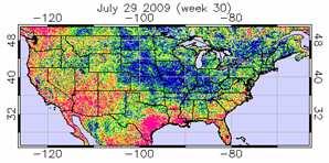 derived from AVHRR data to depict drought stress as function of vegetation canopy greenness and temperature.
