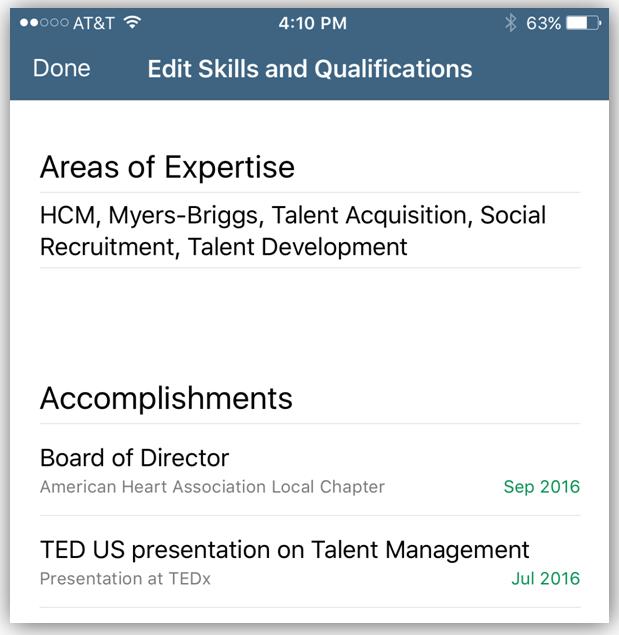 Areas of Expertise on the Edit Skills and Qualifications Page Edit