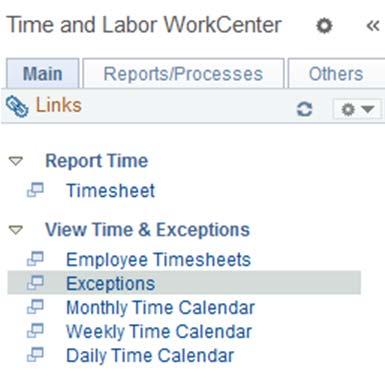 Manage Exceptions Timesheet exceptions are generated when there is a processing issue with reported time that needs to be investigated and updated by the manager or reviewer.