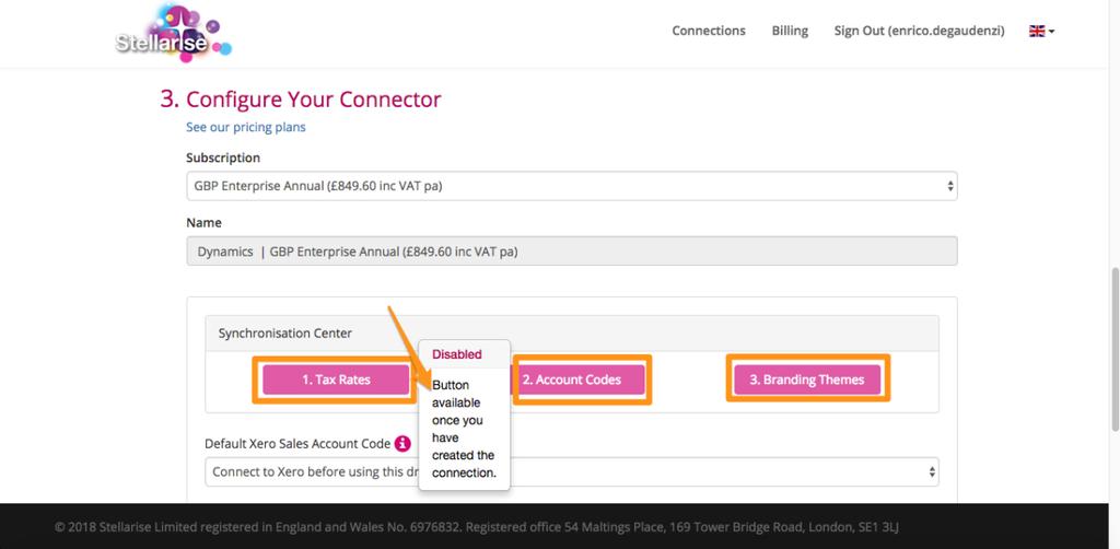 As last step, you can set the defaults for the connector as you can see below: 1. Subscription: Select the plan you prefer to run your Stellarise connector. 2.