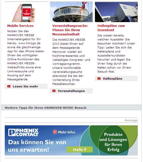 Ads in the visitor newsletters HANNOVER MESSE website visitors can subscribe to our e-mail newsletters right on the HANNOVER MESSE start page.