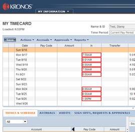 Electronic Timecard Employees (continued): REQUIRED APPROVALS: Employees are required to approve timecards at the end of each pay cycle: 1) Log on to Kronos 2) Verify the correct pay period is in