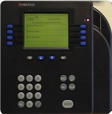 Time Clock Employees: Time Clock Employees swipe a card at a Kronos 4500 terminal to clock in and out.