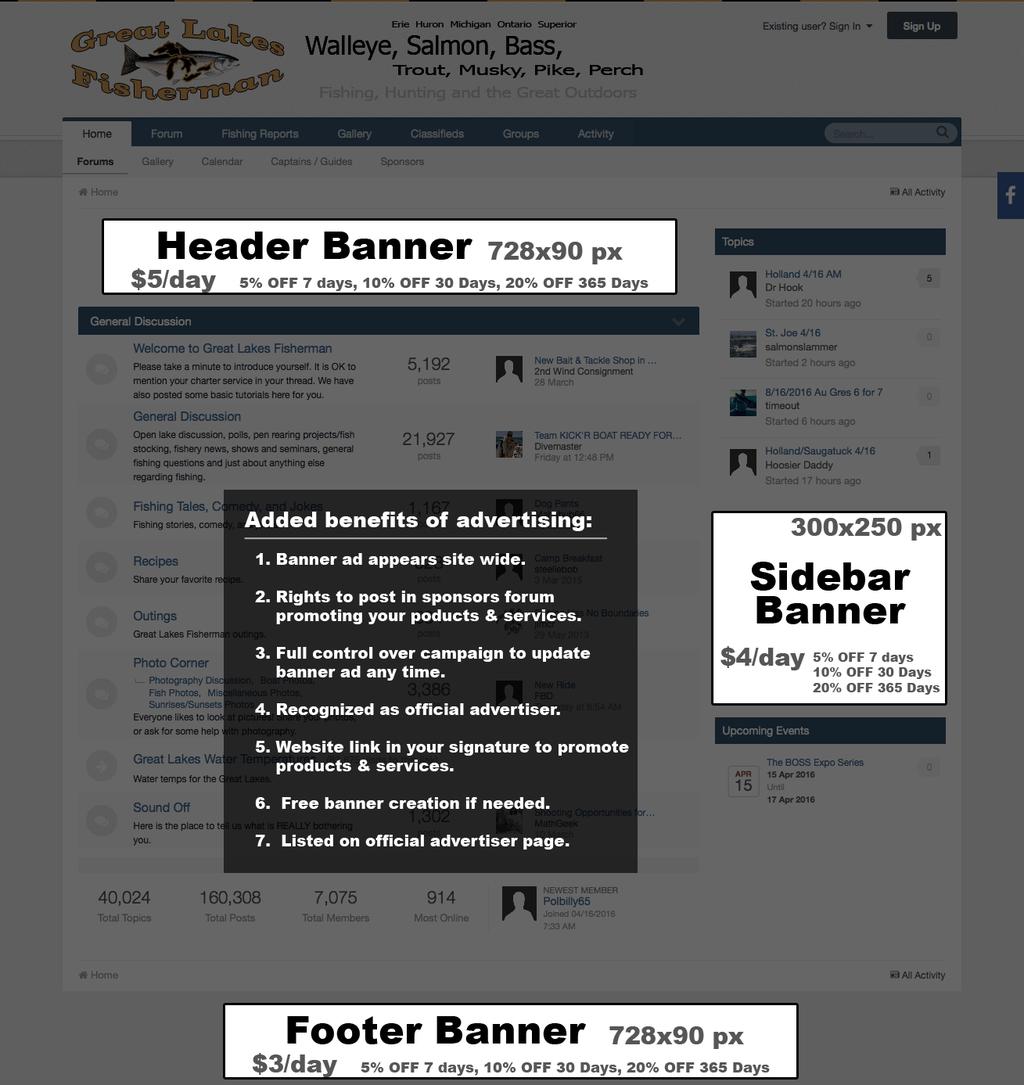Banner Placement Options Added benefits of advertising: 1. Banner ad appears site wide. 2.