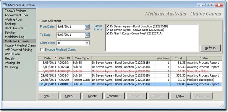 Medicare Easyclaim Records Within Blue Chip s Practice Explorer window, the Medicare Australia menu lists all the claims the