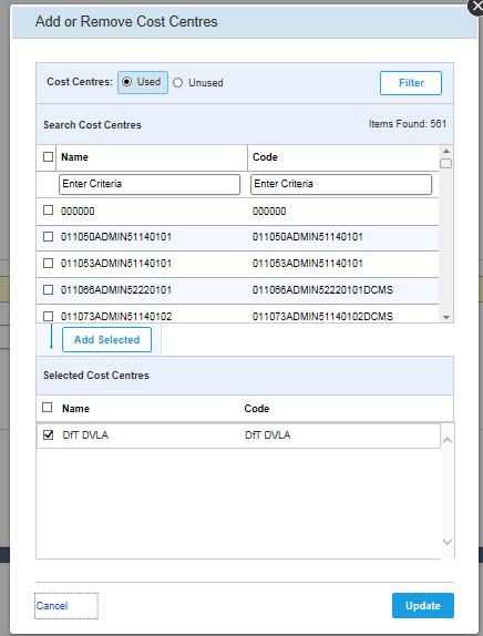 It can be added by looking in the drop down which will show the Users last 6 cost centre selections If your department does not use Cost Centres you will still