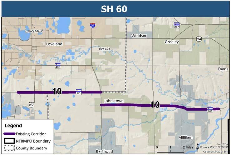 RSC Vision 10: SH 60 RSC 1 extends from RSC 16 Larimer CR 17 to RSC 1 I-25 on the western portion and from I-25 to Two Rivers Parkway as the eastern portion.