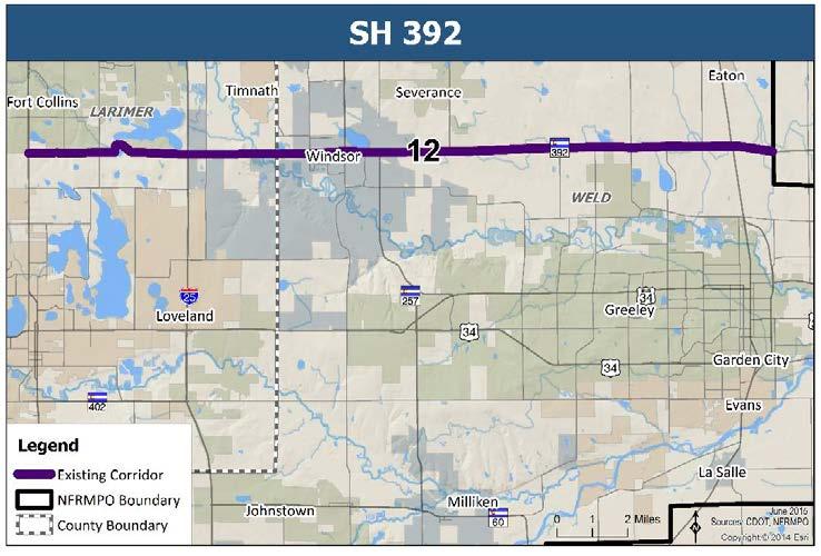 RSC Vision 12: SH 392 RSC 12 runs from RSC 6 US 287 on the west in Fort Collins to the eastern NFRMPO boundary in unincorporated Weld County.