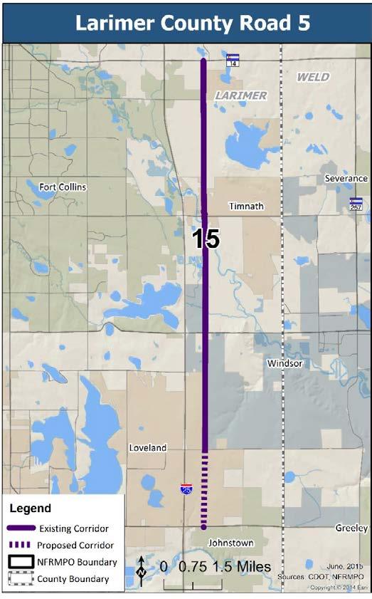 RSC Vision 15: Larimer County Road 5 RSC 15 extends from RSC 8 SH 14 on the north to RSC 2 US 34 on the south.