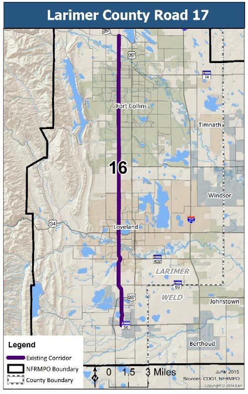 RSC Vision 16: Larimer County Road 17 RSC 16 extends from RSC 6 US 287 on the north to RSC 9 SH 56 on the south.