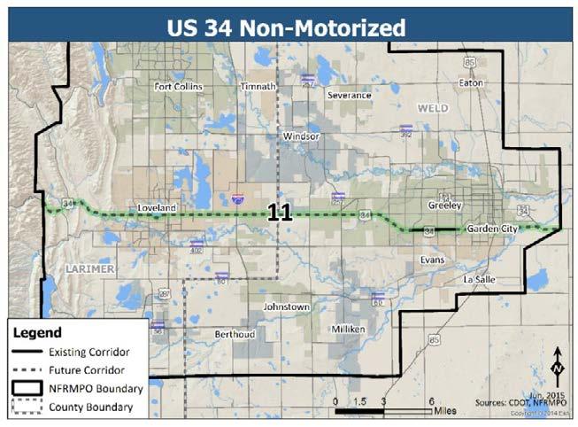 RBC 11: US 34 Non-Motorized RBC 11 connects RBC 7 Front Range Trail (west) on the west to RBC 1 South Platte/American Discovery Trail on the east following US 34. RBC 11 is 21.