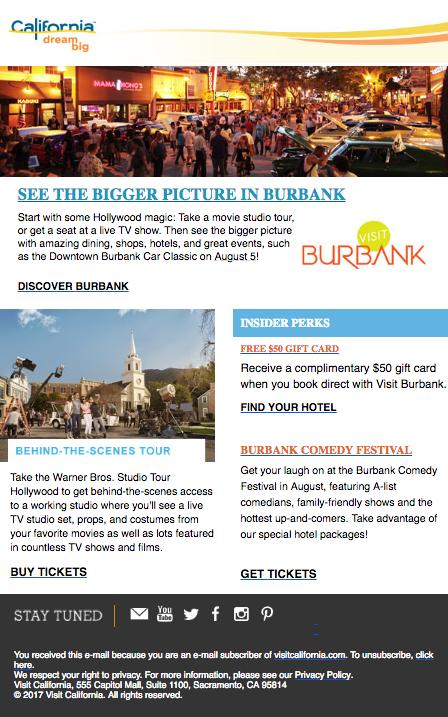MARKETING: TOURISM PARTNERSHIPS Through partnerships with Visit California, Discover Los Angeles, and Brand USA, Visit Burbank