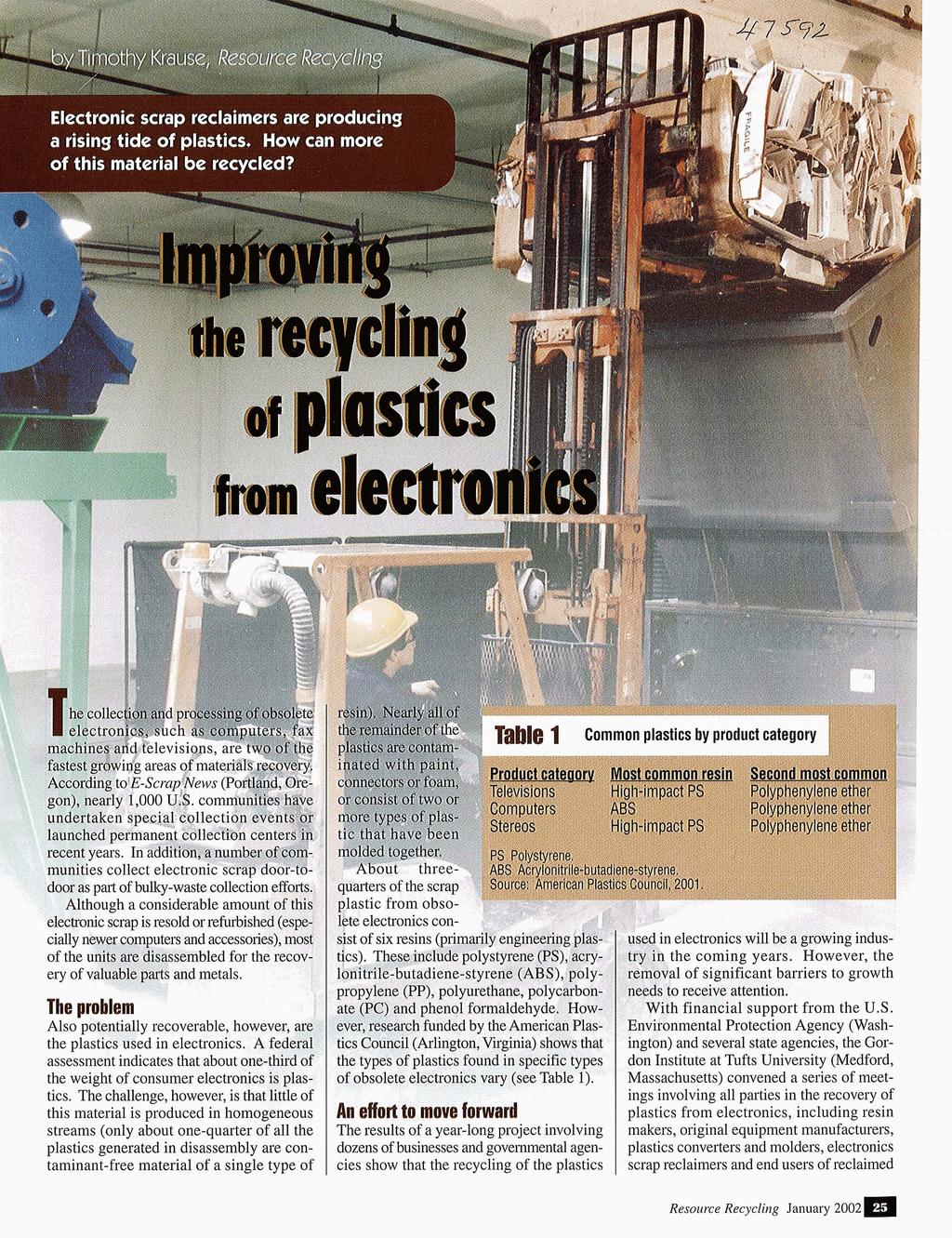 Electronic scrap reclaimers are producing a rising tide of plastics. How can more of this material be recvcled?