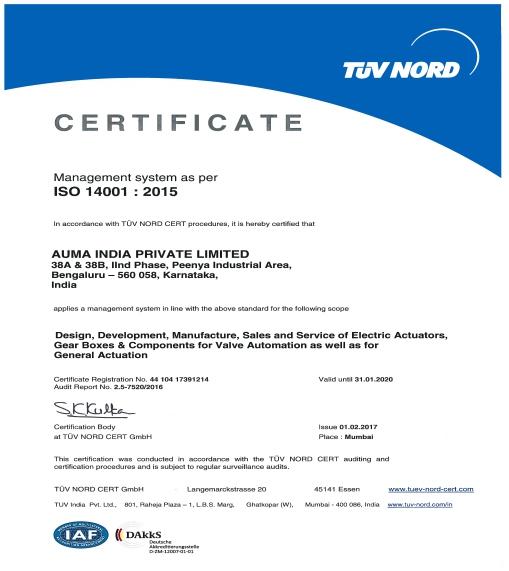 ISO 14001 Environmental Management System (EMS) and now, has been successfully upgraded in accordance