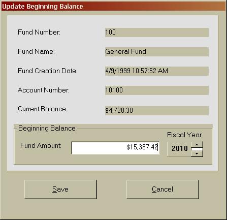CTAS User Manual 1-11 Setting Up Your CTAS System: Cash Control (continued) To enter beginning balances, highlight the fund and click the Edit button.