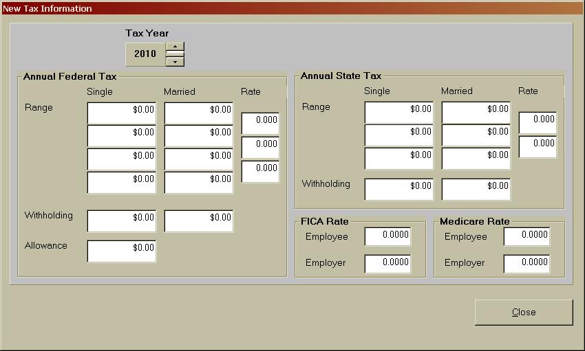 CTAS User Manual 1-19 Setting Up Your CTAS System: Payroll System (continued) Payroll Tax Tables Once you've entered the employee records, the second component that needs to be completed is the