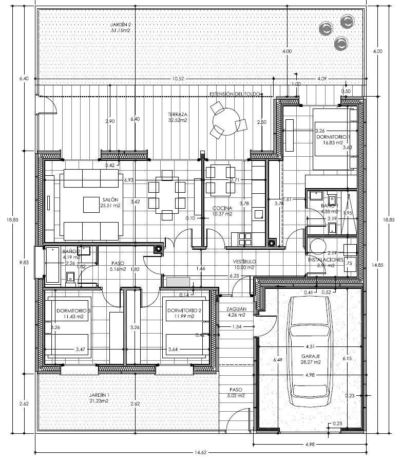 4_Floor plan. The house is distributed in an orderly way on a plot almost quadrangular.