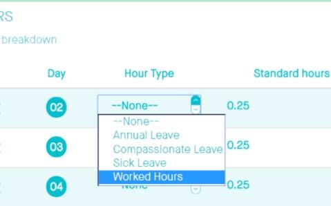 You do not enter any unpaid time such as Annual Leave. Depending on how you are paid, select the number of hours/days you worked on the selected date.