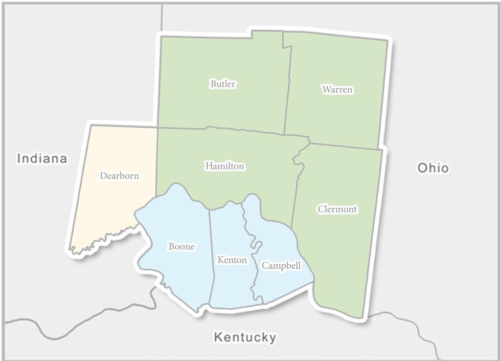 Kenton counties in Kentucky; and Dearborn County in Indiana. Figure 1-1 presents the eight-county, tri-state OKI region.