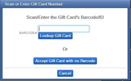 Payment with Gift Certificate 1. Touch/click Redeem Gift Card and the Scan Gift Card screen will display: 2.
