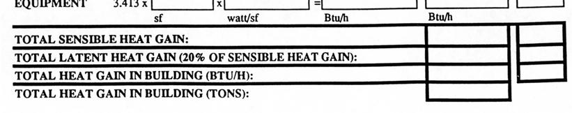 Cooling Loads Sensible Heat Gain: 896,536 Btuh Latent Heat Gain (20%): 160,839 Btuh 0.042 12825 39.0 21,007 21,007 N 0.054 3,082 11.3 1,881 E 0.054 5,184 11.3 3,163 S 0.054 3,074 11.3 1,876 W 0.