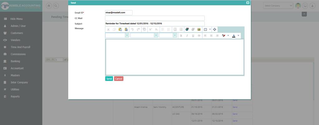 Pending Time Sheet Details Report consists of Name, Next From Date, Next To Date, and Remainder.