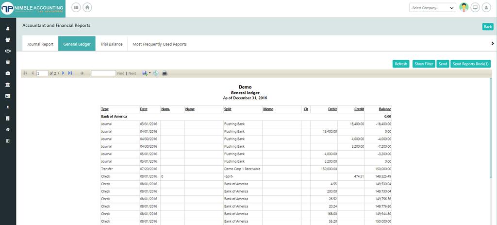 The feature General Ledger helps you to create and monitor budgets for multiple accounts. Compare incomes and expenditures, both planned and actually incurred.