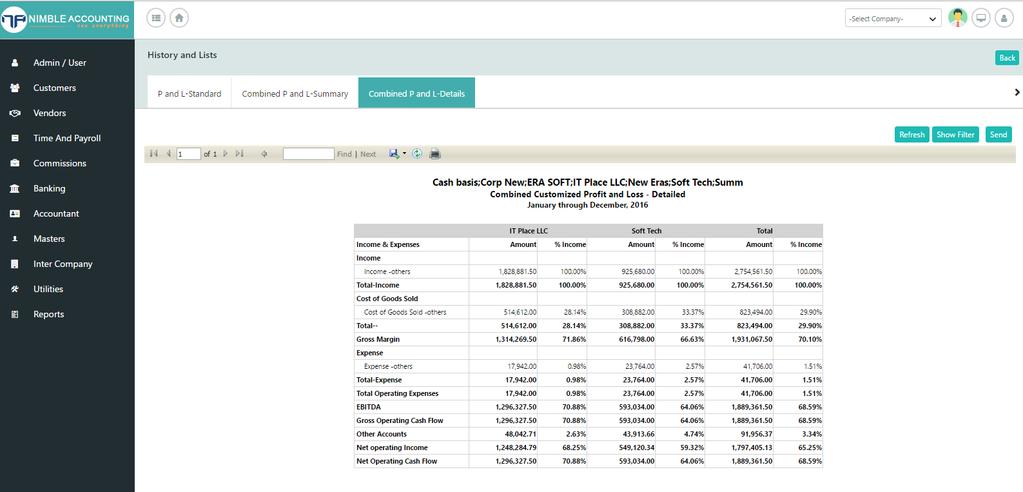 Reports Screen By Clicking on Combined P & L Summary, you will be navigate to combined P & L details Report.