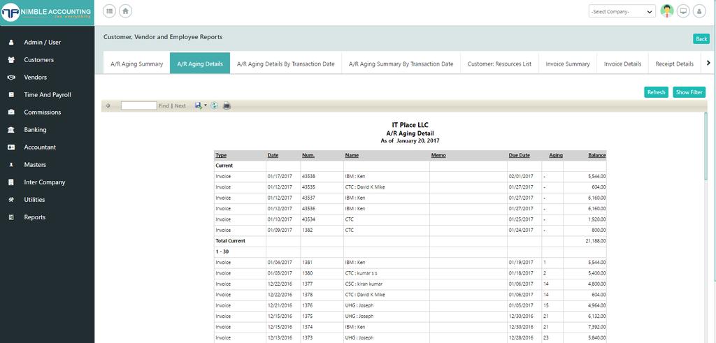 A/R Aging Summary Report A/R Aging Summary By TD Navigate to Reports screen and clicking on A/R Aging summary by transaction date in customer reports, you will be navigate to A/R Aging by TD report.