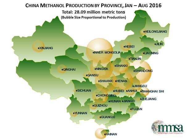 China methanol production relies on coal The dominance of the inland coal based provinces in methanol production is clear Methanol production