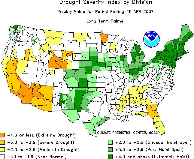 Drought Indicators The Palmer Drought Severity Index and the Drought Monitor are two commonly used drought-indicator products that convey both short-term and long-term drought conditions and impacts.