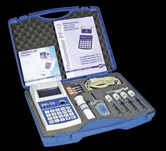 Compact photometer PF-12 Technical data Type: Optics: Wavelengths: Wavelength accuracy: Light source: Detector: Blank value: Measuring modes: Filter photometer with microprocessor control, self-test