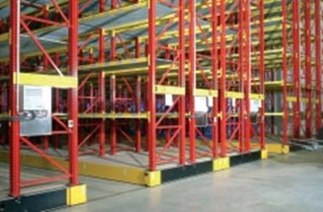 Pallet Flow Racking This type of system features high density storage by utilizing a slightly inclined rail with rollers that allows pallets to move easily along the sloped plane.