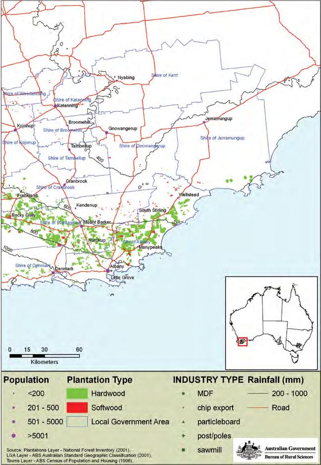 the great southern region This map shows the distribution of plantations in the case study region in September 2.
