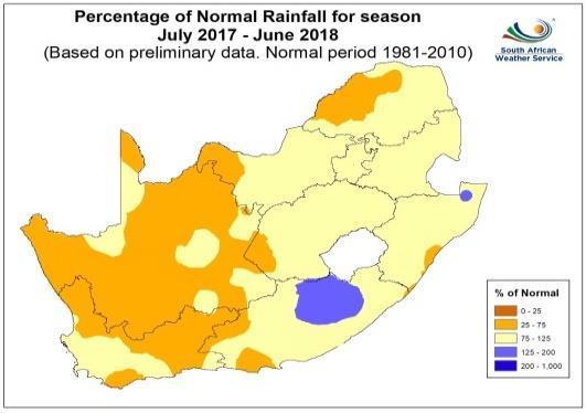 In July, rainfall increased resulting in above normal rainfall mainly over northern parts of the Northern Cape, North West, and Gauteng Provinces (Figure 2).