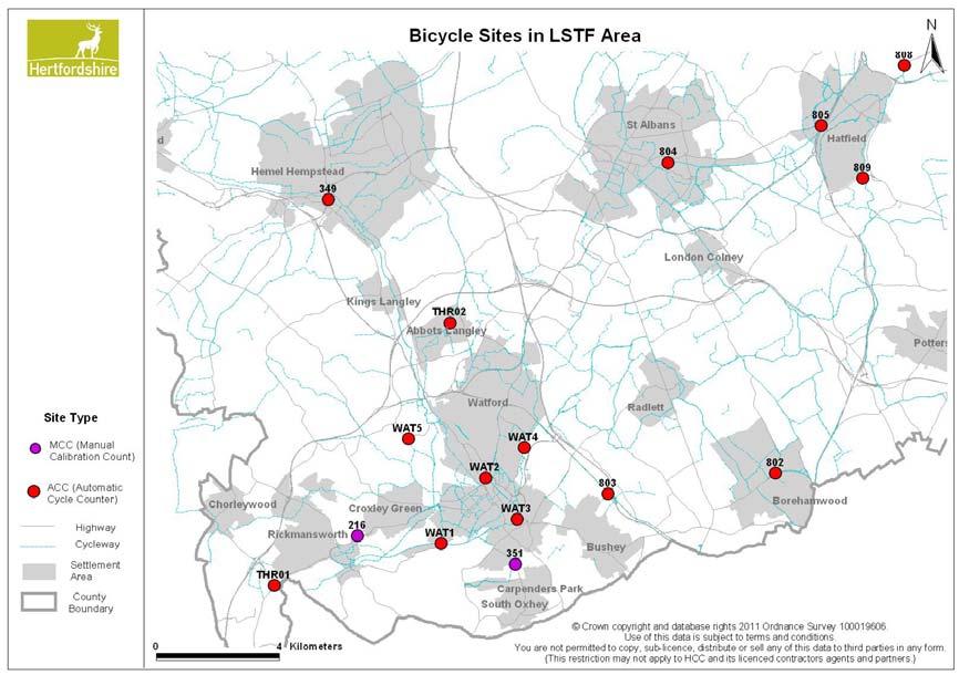 Figure 5.2: Bicycle monitoring sites in LSTF area 5.4.2 Trials are due to be undertaken of collecting cycle data through the ITS programme.