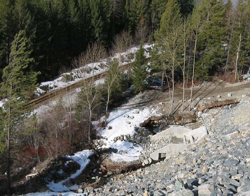 Removal of two culverts under their railway tracks at Cotton Creek, restoring fish passage and habitat; and Discharge of ground water from the engineered fill is directed to the spawning channel to